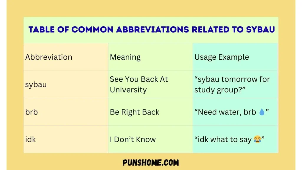 Table of Common Abbreviations Related to Sybau
